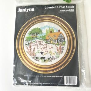 Janlynn Counted Cross Stitch Kit Bless‎ This House Religious Cottagecore 10"